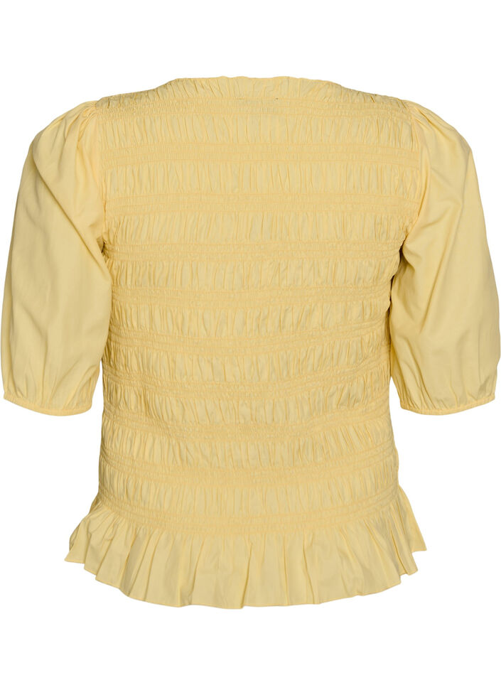 Smockblus med volangkant och b&aring;tringning, Gul, Packshot image number 1