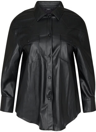 Skjortjacka i imiterad läder, Black, Packshot image number 0