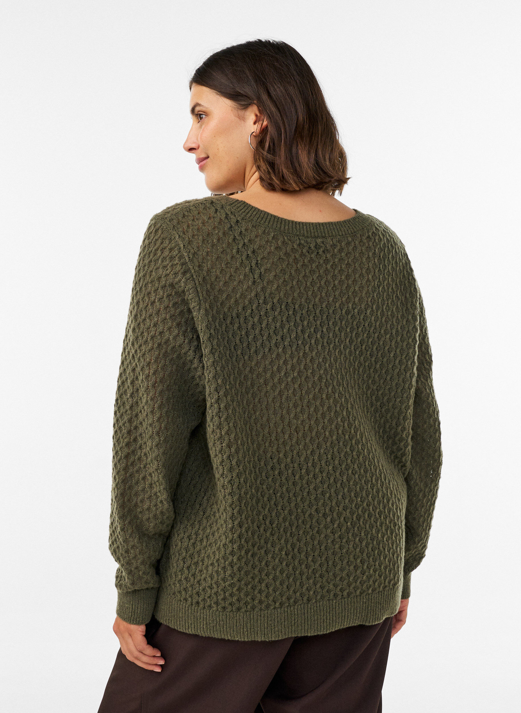 ZizziStickad blus med strukturerat h&aring;lm&ouml;nster, Gr&ouml;n, Model image number 2