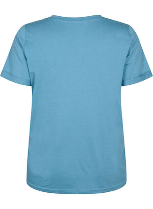 V-ringad t-shirt i bomull, Aegean Blue, Packshot image number 1