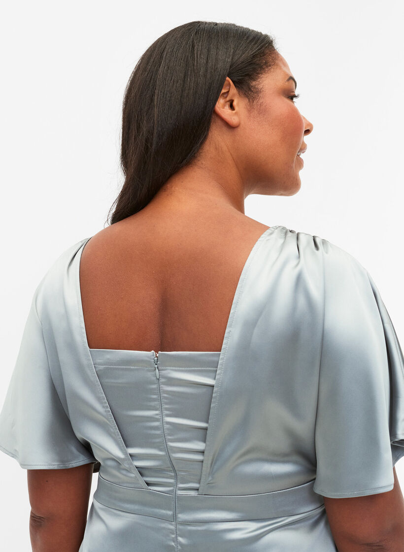 Maxiklänning med omlott och korta ärmar, Silver Blue, Model image number 2