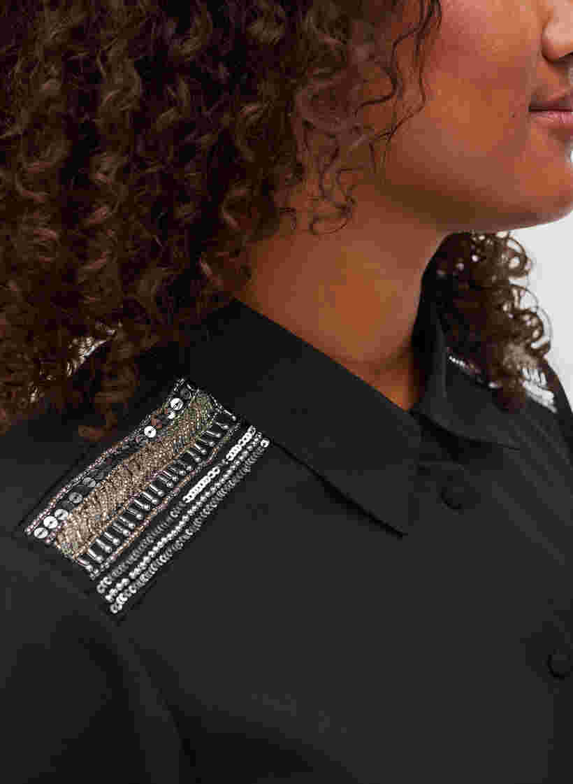 Lång skjorta med pärldetaljer, Black, Model image number 2