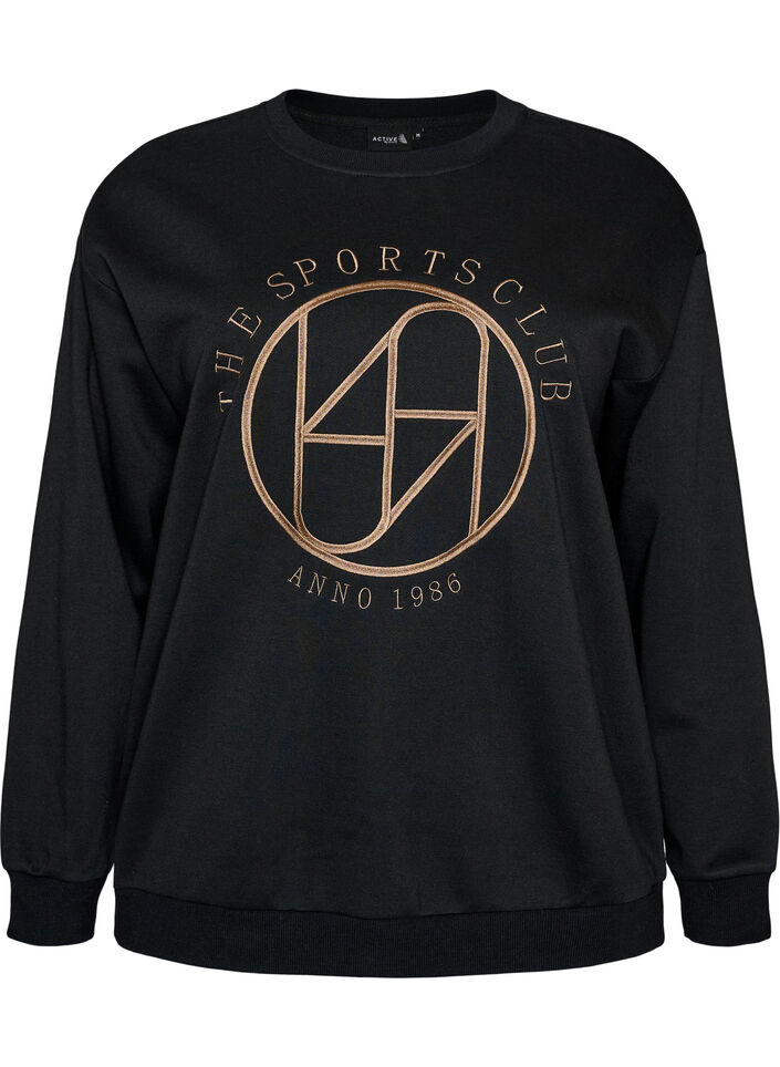 Sweatshirt med broderad text, Svart, Packshot image number 0