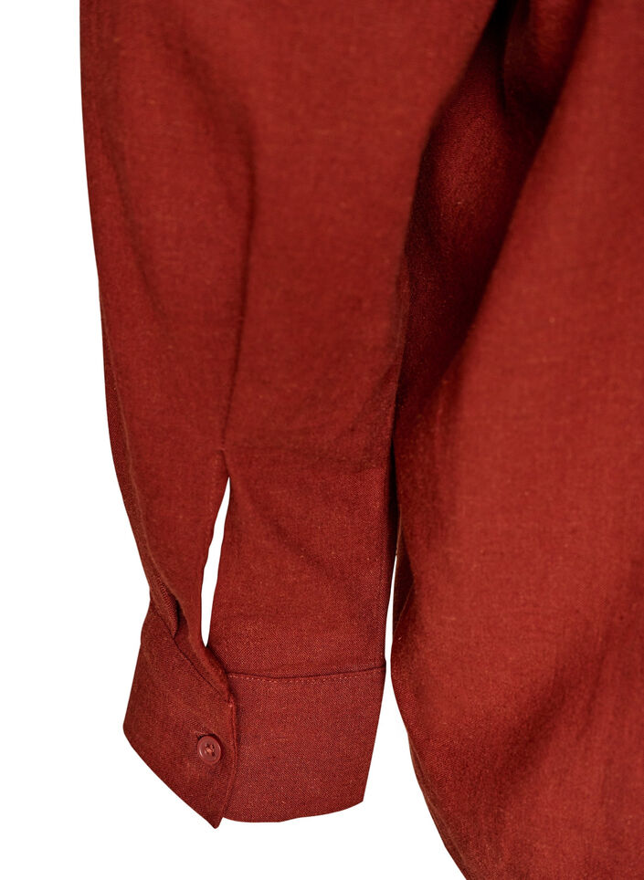 Blus i linne och viskos med v-ringning, R&ouml;d, Packshot image number 3