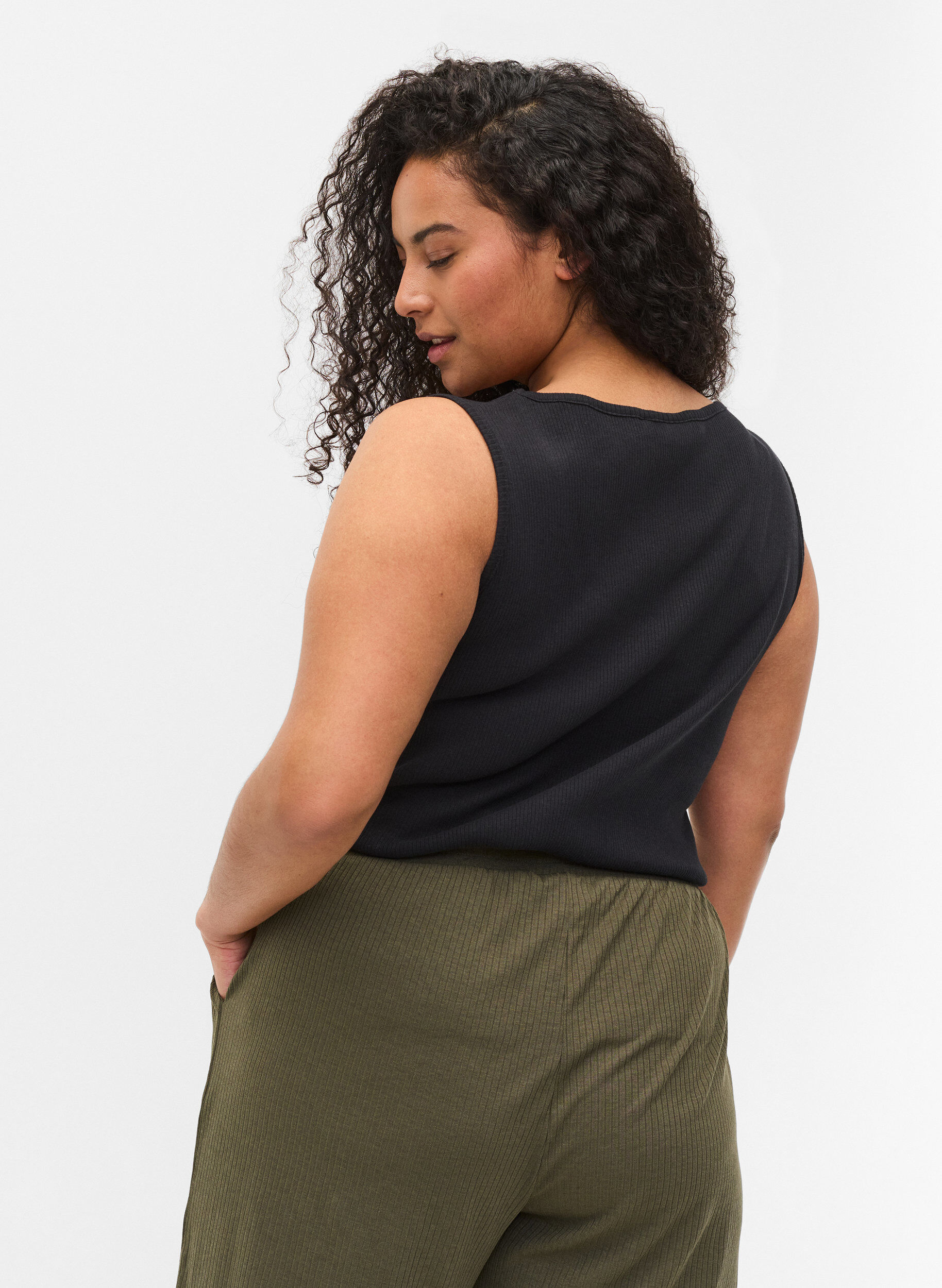 Zizzi 2-pack ribbad bas-tanktop , Black/Black, Model image number 1