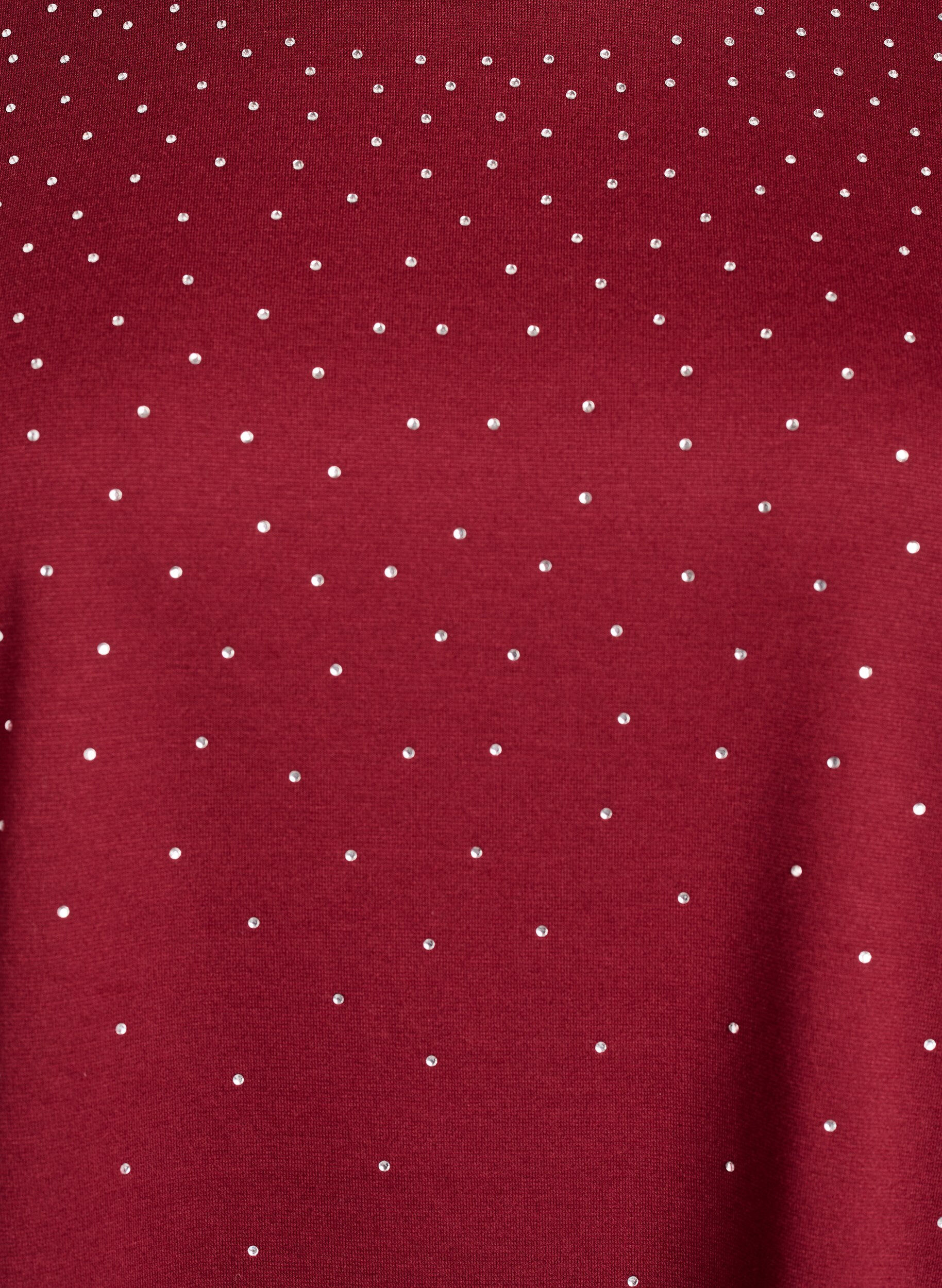 Zizzi T-shirt med strass och rund hals, M&ouml;rk Bordeaux, Packshot image number 2