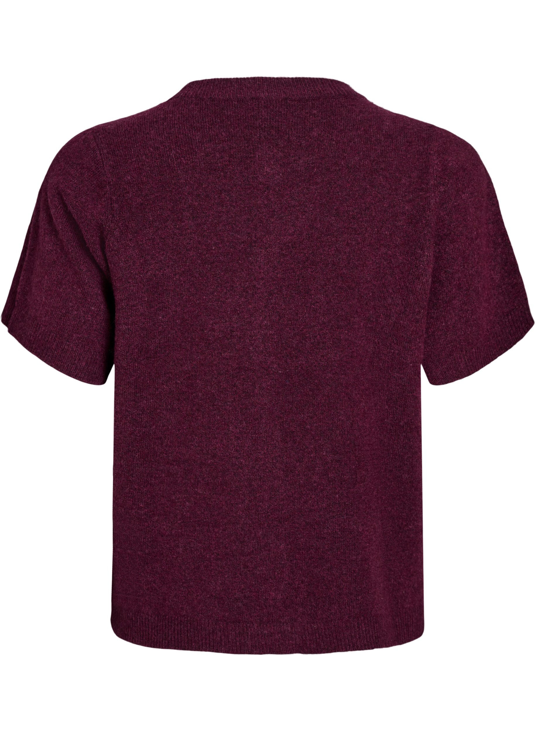 ZizziStickad kofta med korta &auml;rmar, M&ouml;rk Bordeaux, Packshot image number 1