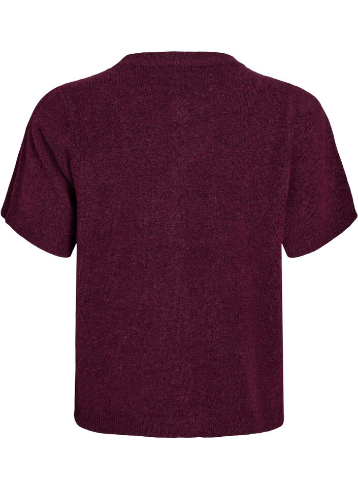 Stickad kofta med korta &auml;rmar, M&ouml;rk Bordeaux, Packshot image number 1