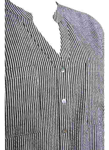 Randig bomullsskjorta med 3/4-ärmar, Black Stripe, Packshot image number 2