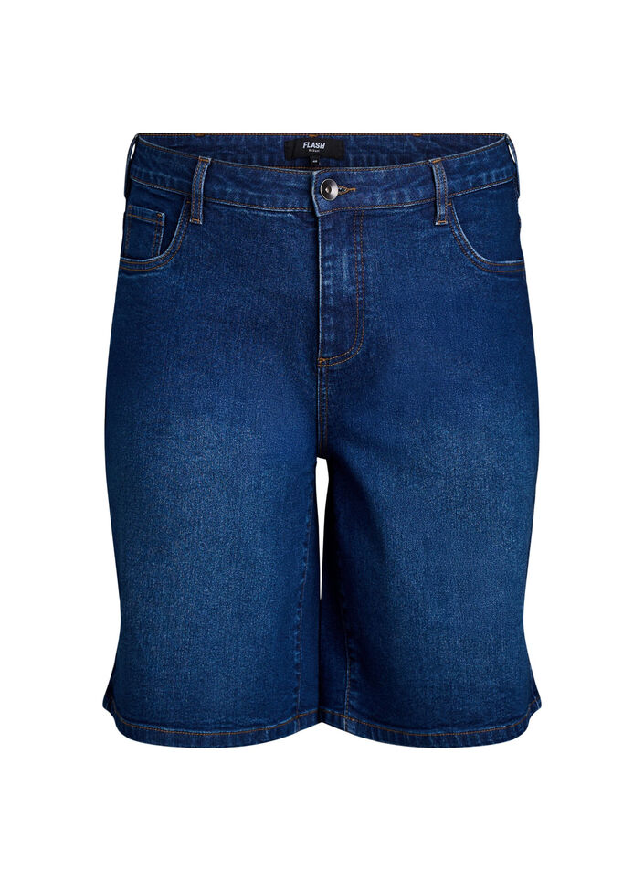 FLASH - L&ouml;sa jeansshorts med h&ouml;g midja, Bl&aring;, Packshot image number 0
