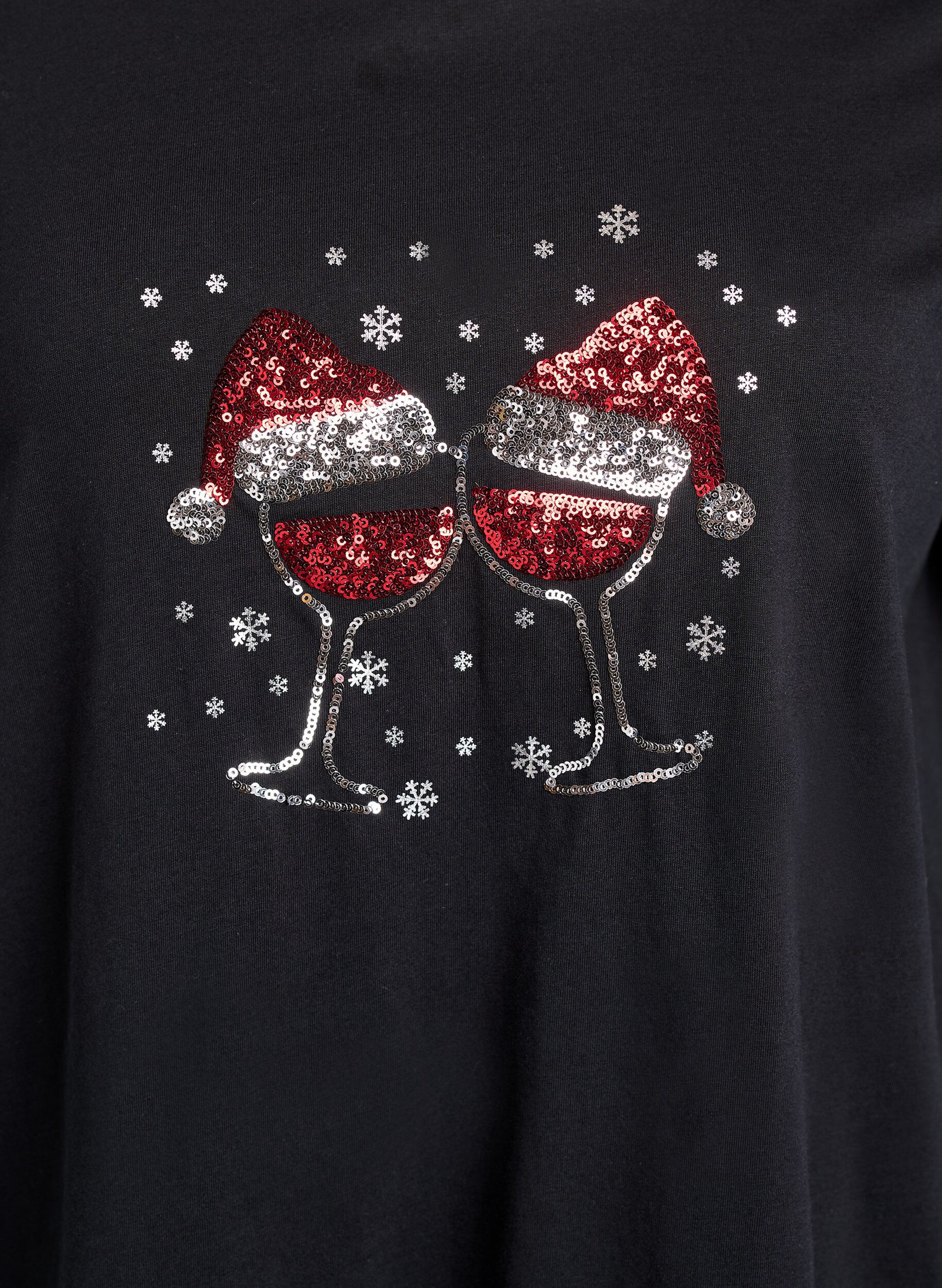 Zizzi Jul-t-shirt i ekologisk bomull, Svart, Packshot image number 2