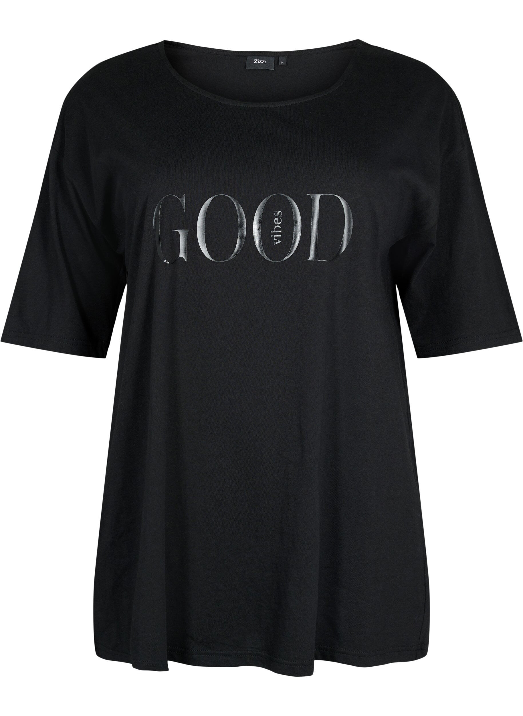 Zizzi Oversized t-shirt i bomull med tryck, Black GOOD, Packshot image number 0