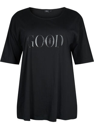 Oversized t-shirt i bomull med tryck, Black GOOD, Packshot image number 0