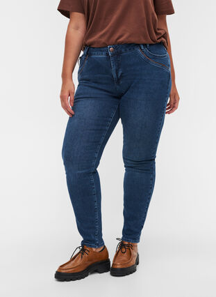Sanna jeans i extra slim fit och normal midjehöjd, Blue denim, Model image number 2