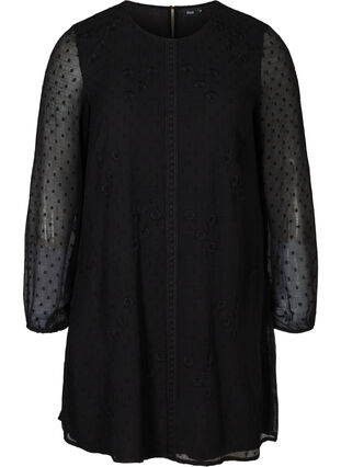 Långärmad klänning med a-form, Black, Packshot image number 0