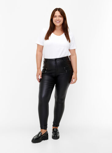 Coated Amy-jeans med dragkedjedetalj, Black, Model image number 0