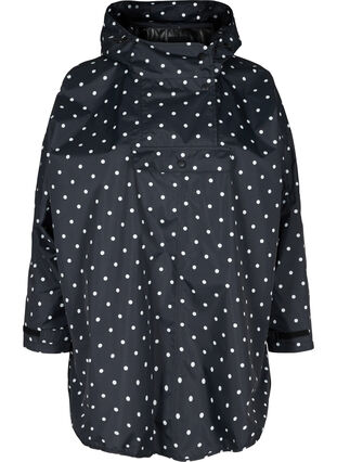 Regnponcho med huva och mönster, Black w/ white dots, Packshot image number 0
