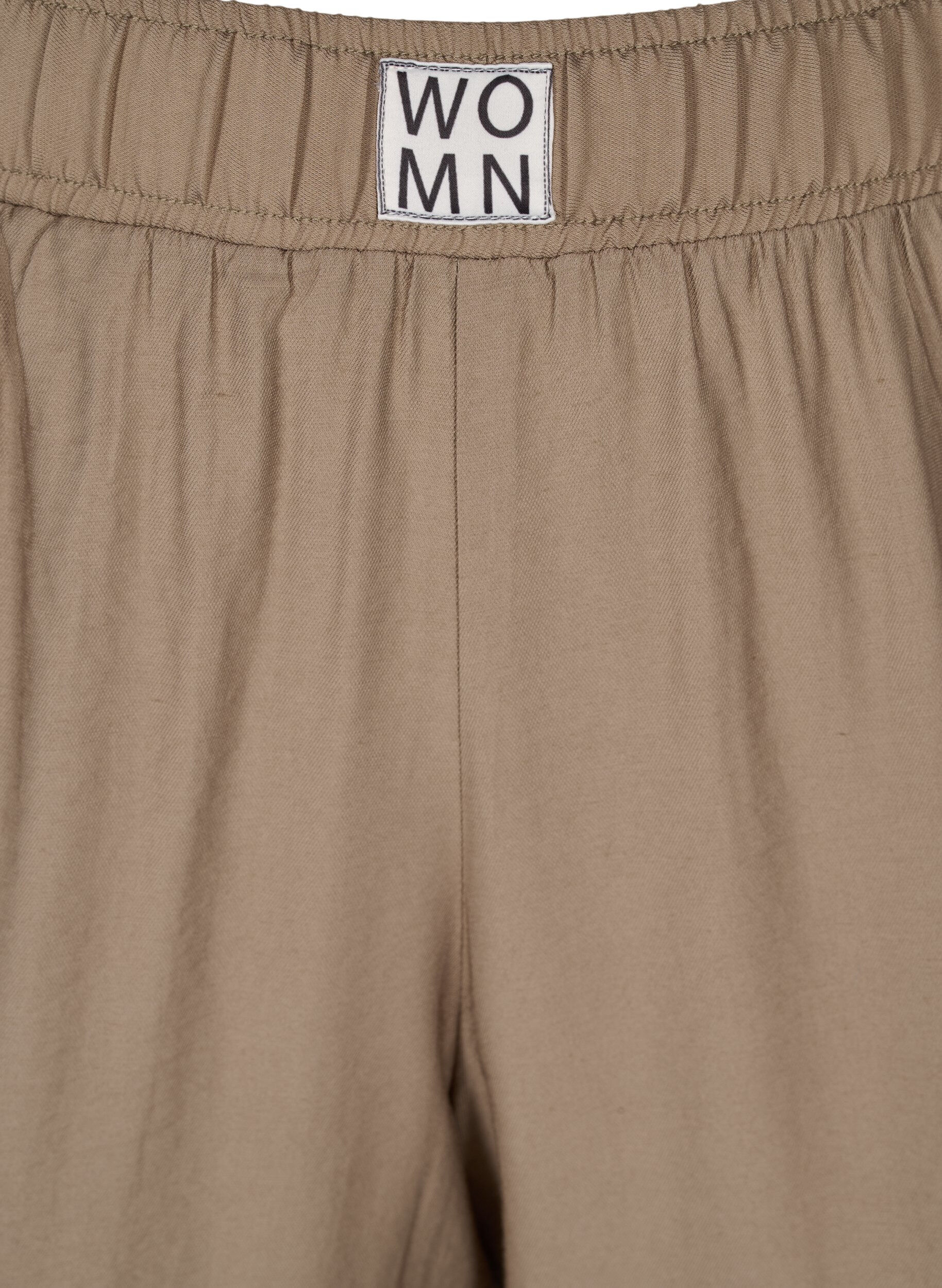 Zizzi Viskosbyxor med res&aring;rkant och fickor, Timber Wolf, Packshot image number 2