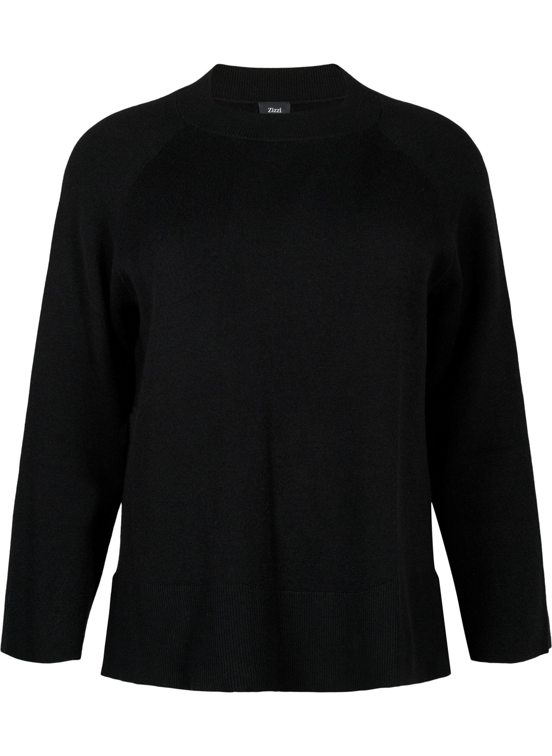 Zizzi Pullover i viskosblandning, med slits i sidan	, Black, Packshot image number 0