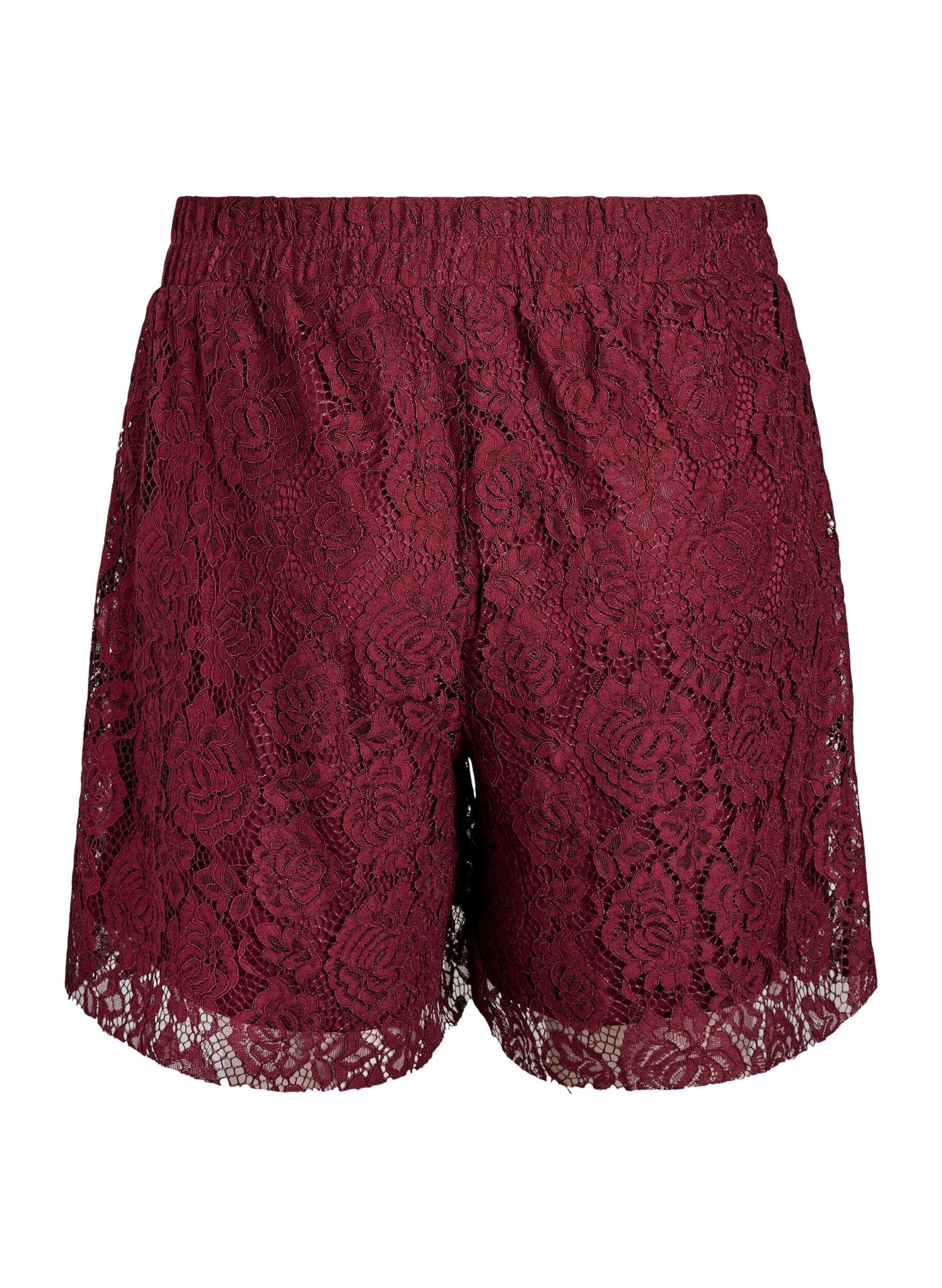 Zizzi L&ouml;sa spetsshorts, M&ouml;rk Bordeaux, Packshot image number 1