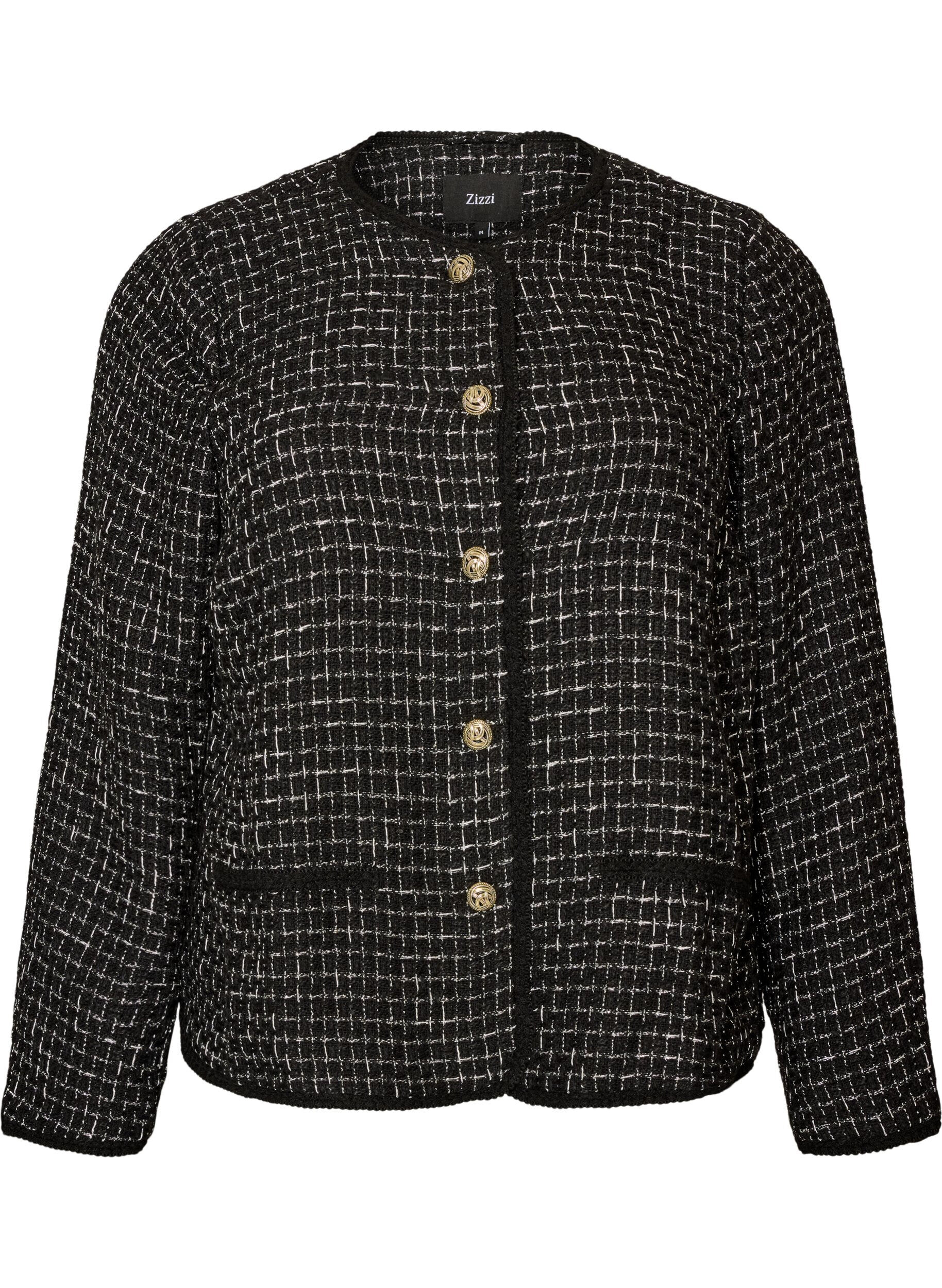 ZizziJacka i boucl&eacute; med guldf&auml;rgade knappar, Svart, Packshot image number 0