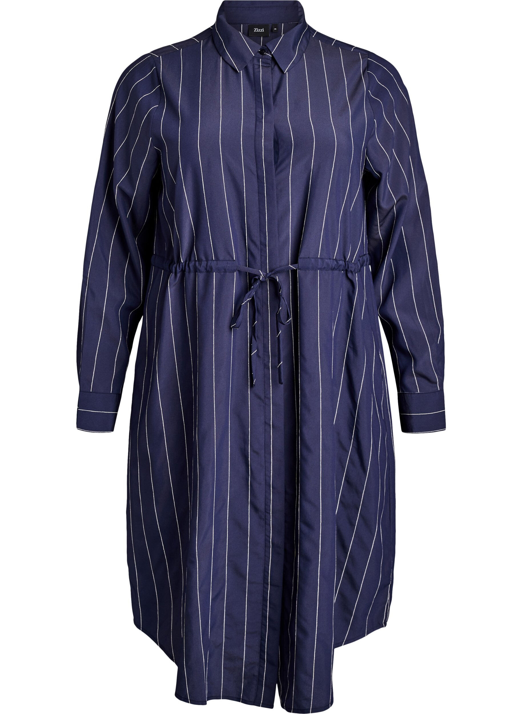 L&aring;ng kritstrecksrandig skjorta med knytsk&auml;rp