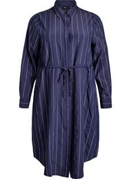 Lång kritstrecksrandig skjorta med knytskärp, Blå