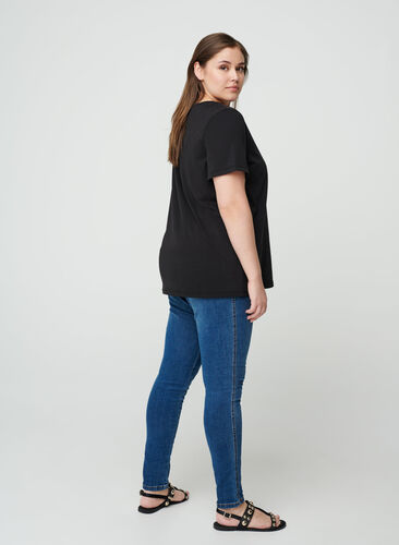 Kortärmad t-shirt med print, Black , Model image number 1