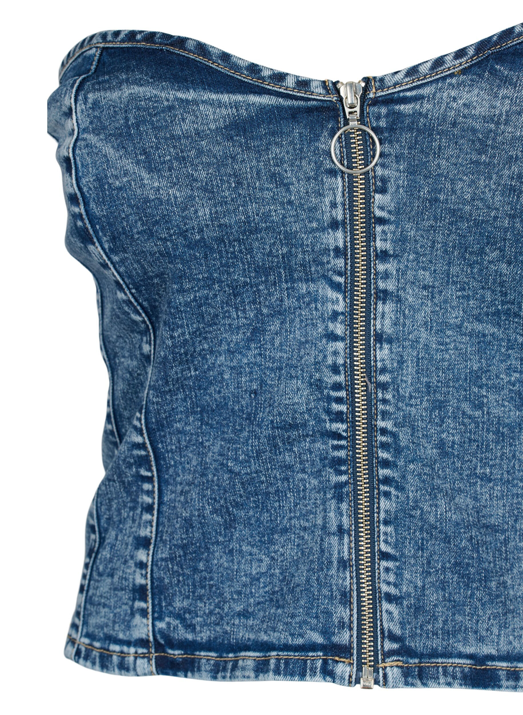 Zizzi Korsettopp i denim med dragkedja, Blue denim, Packshot image number 2