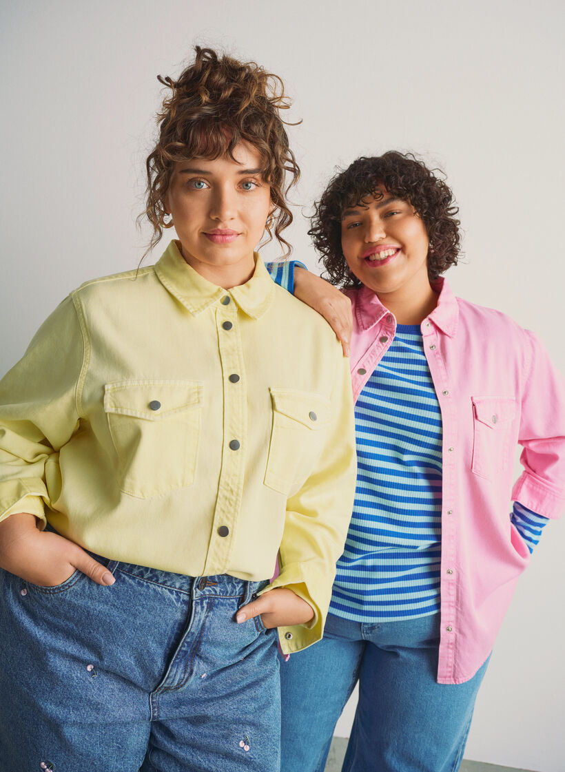 Jeansskjorta med bröstfickor, Gul, Image image number 0