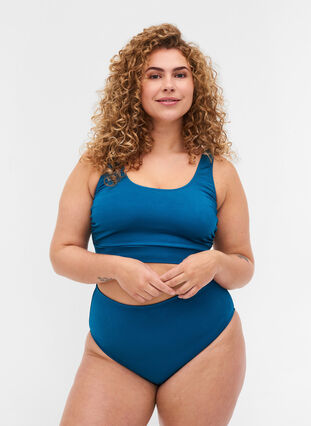 Bikinitrosa med hög midja och mönster, Ink Blue, Model image number 0