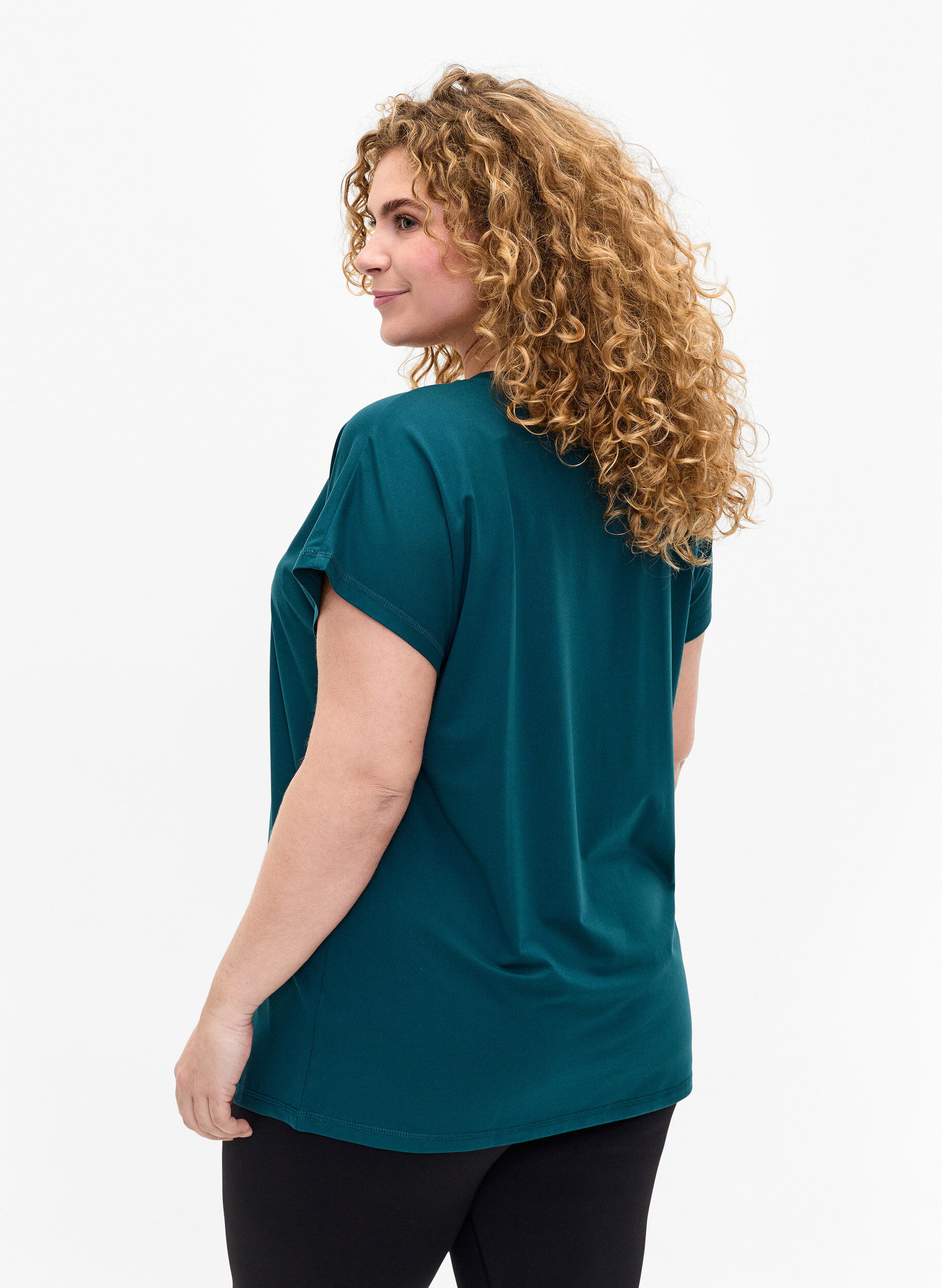 Zizzi Tr&auml;nings t-shirt med v-ringning och l&ouml;s passform, Deep Teal, Model image number 1