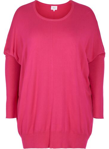 Lös stickad tröja med ribbkanter, Pink Yarrow, Packshot image number 0