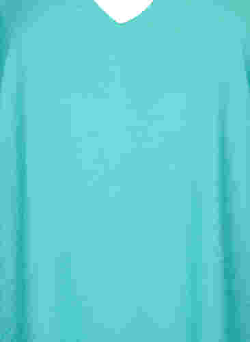 V-ringad blus i viskos med korta ärmar, Turquoise, Packshot image number 2