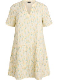 Kort a-linjeformad kl&auml;nning i bomullsmuslin, Gul