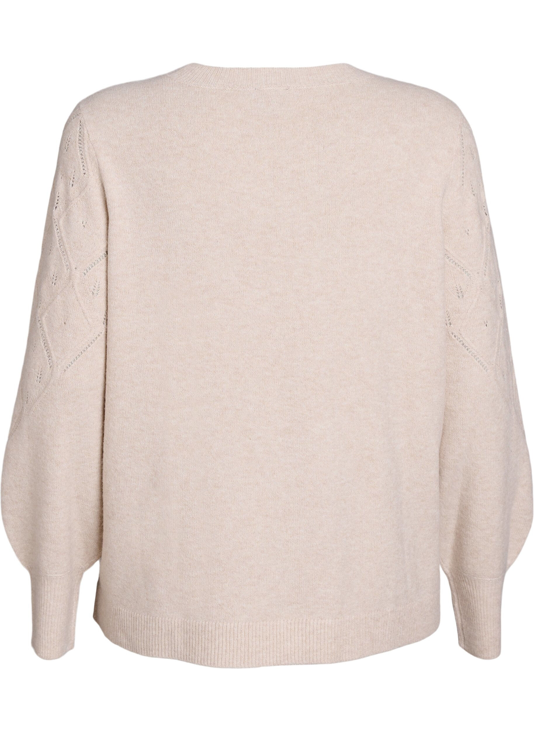 Zizzi Stickad topp med h&aring;lm&ouml;nster och ballong&auml;rmar, Beige, Packshot image number 1