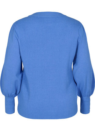 Ribbstickad tröja med ballongärmar, Ultramarine Mel., Packshot image number 1