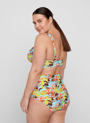 Mönstrad bikinitrosa med extra hög midja, Bright Flower, Model image number 1