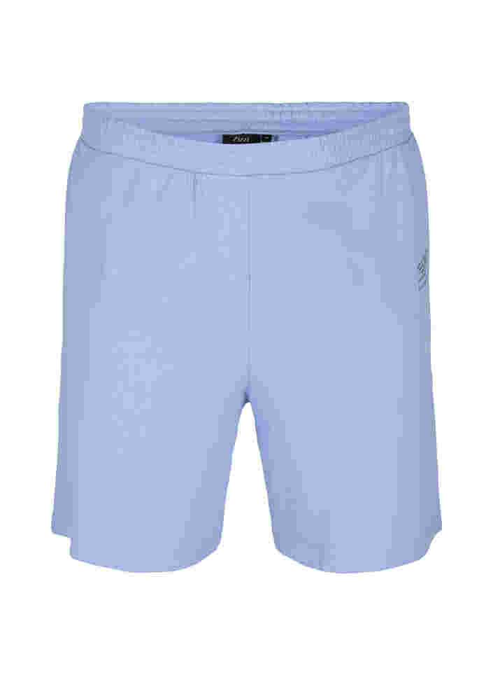 Shorts i sweatshirtmaterial med texttryck, Blue Heron, Packshot image number 0