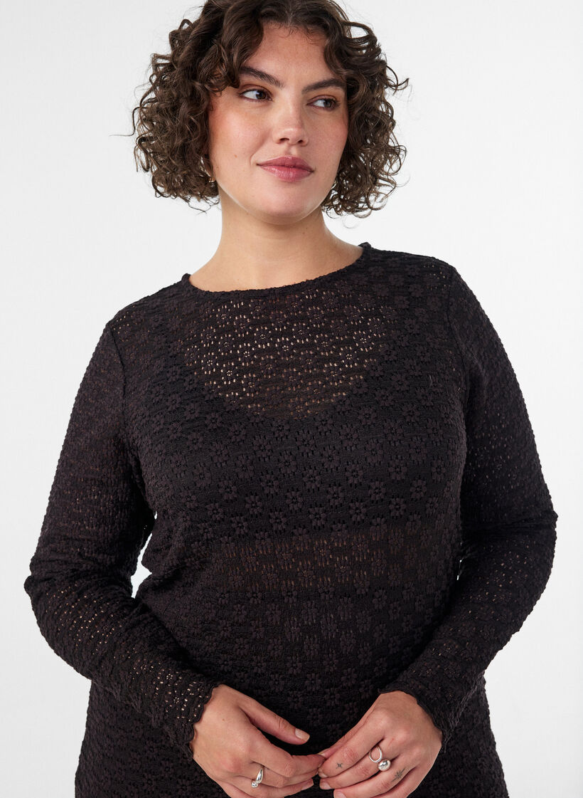 Blus med h&aring;lm&ouml;nster och l&aring;nga &auml;rmar, Svart, Model image number 3