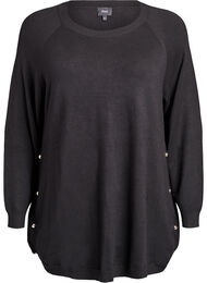 Stickad blus med knappar i sidan, Svart