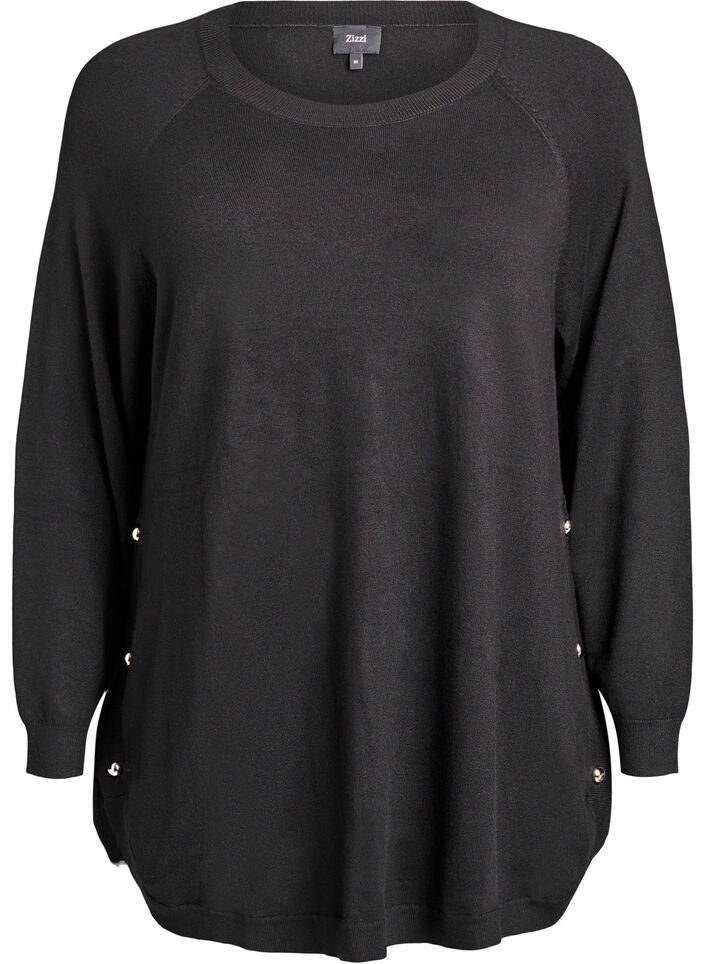 Stickad blus med knappar i sidan, Svart, Packshot image number 0