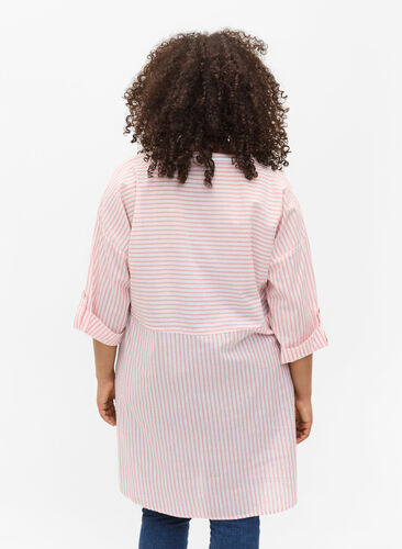 Randig tunika med knappar och 3/4 ärmar, Rose Tan Stripe, Model image number 1