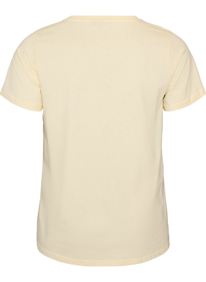 T-shirt i bomull med tryck framtill och v-ringning, Beige, Packshot image number 1