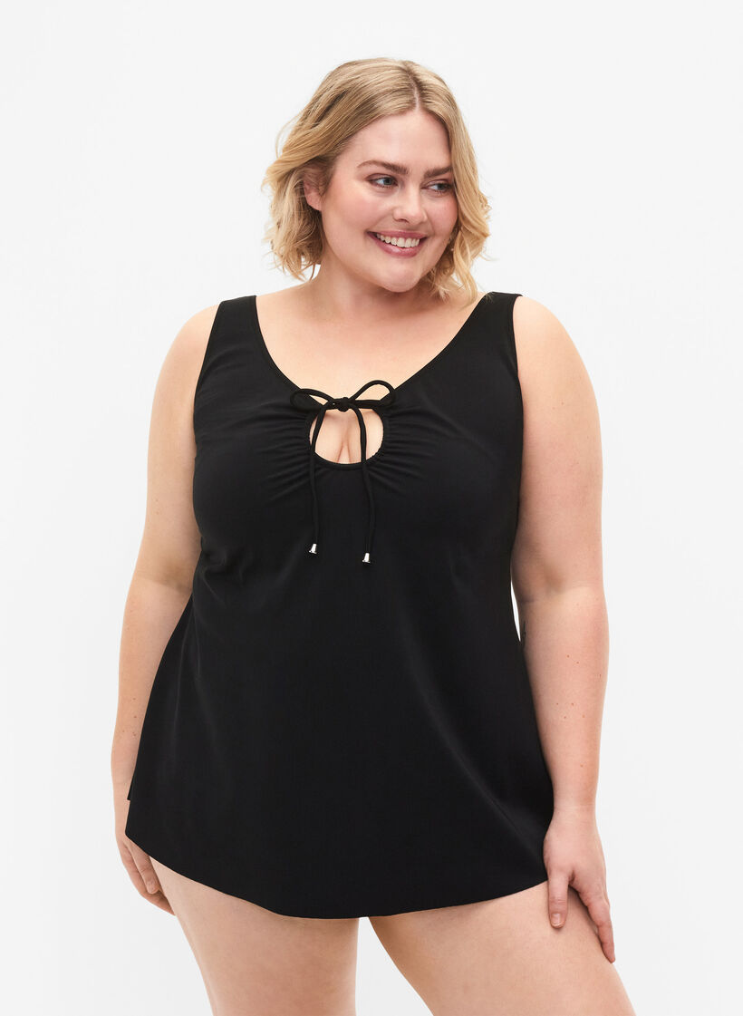 Enfärgad tankini med snörningsdetaljer, Black, Model image number 0