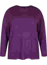 Stickad tröja med struktur och rund hals, Amaranth Purple