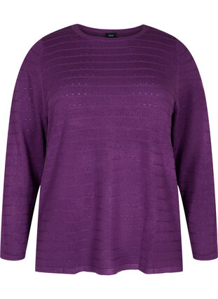 Stickad tröja med struktur och rund hals, Amaranth Purple, Packshot image number 0