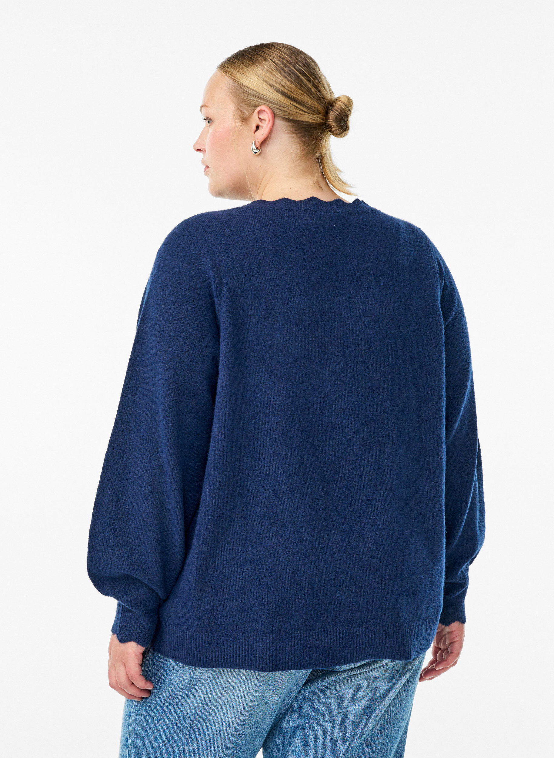 ZizziStickad blus med v&aring;giga kanter, Bl&aring;, Model image number 2