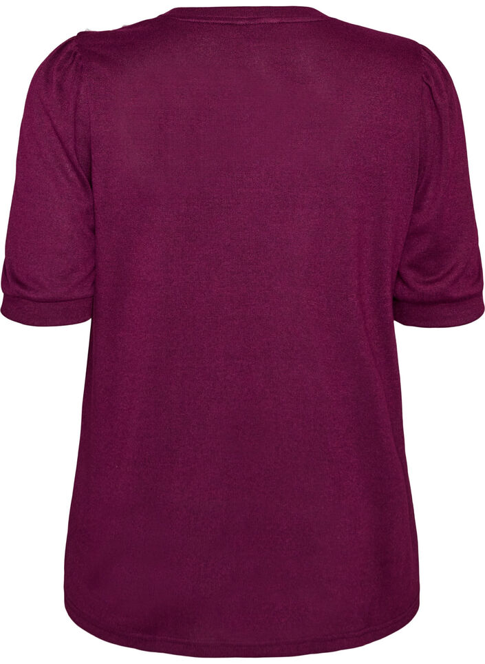 Blus med knappdetalj och korta puff&auml;rmar, M&ouml;rk Bordeaux, Packshot image number 1