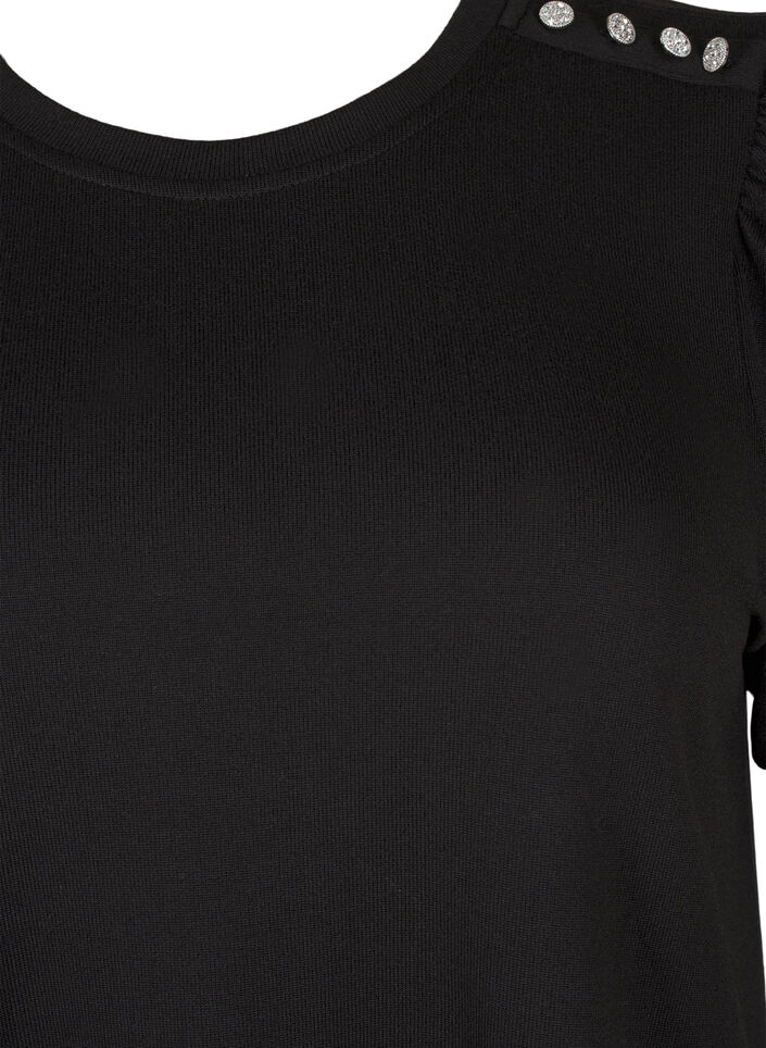 Blus med knappdetalj och korta puffärmar, Svart, Packshot image number 2